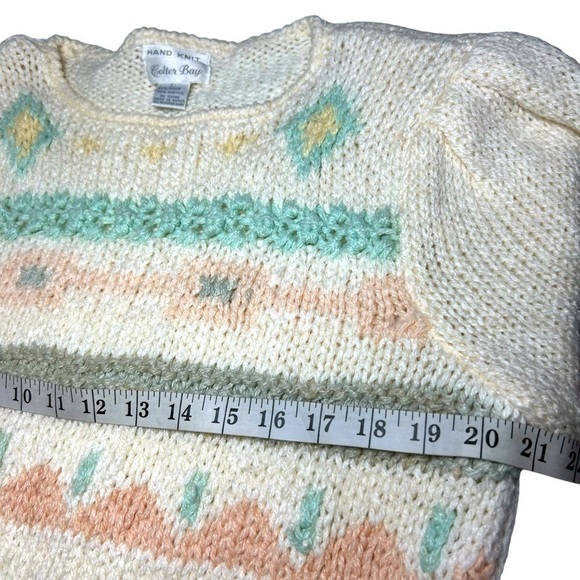 VTG Colter Bay Hand Knit Sweater Women's Pastel  Pattern Puff Sleeve Lrg - Picture 7 of 9